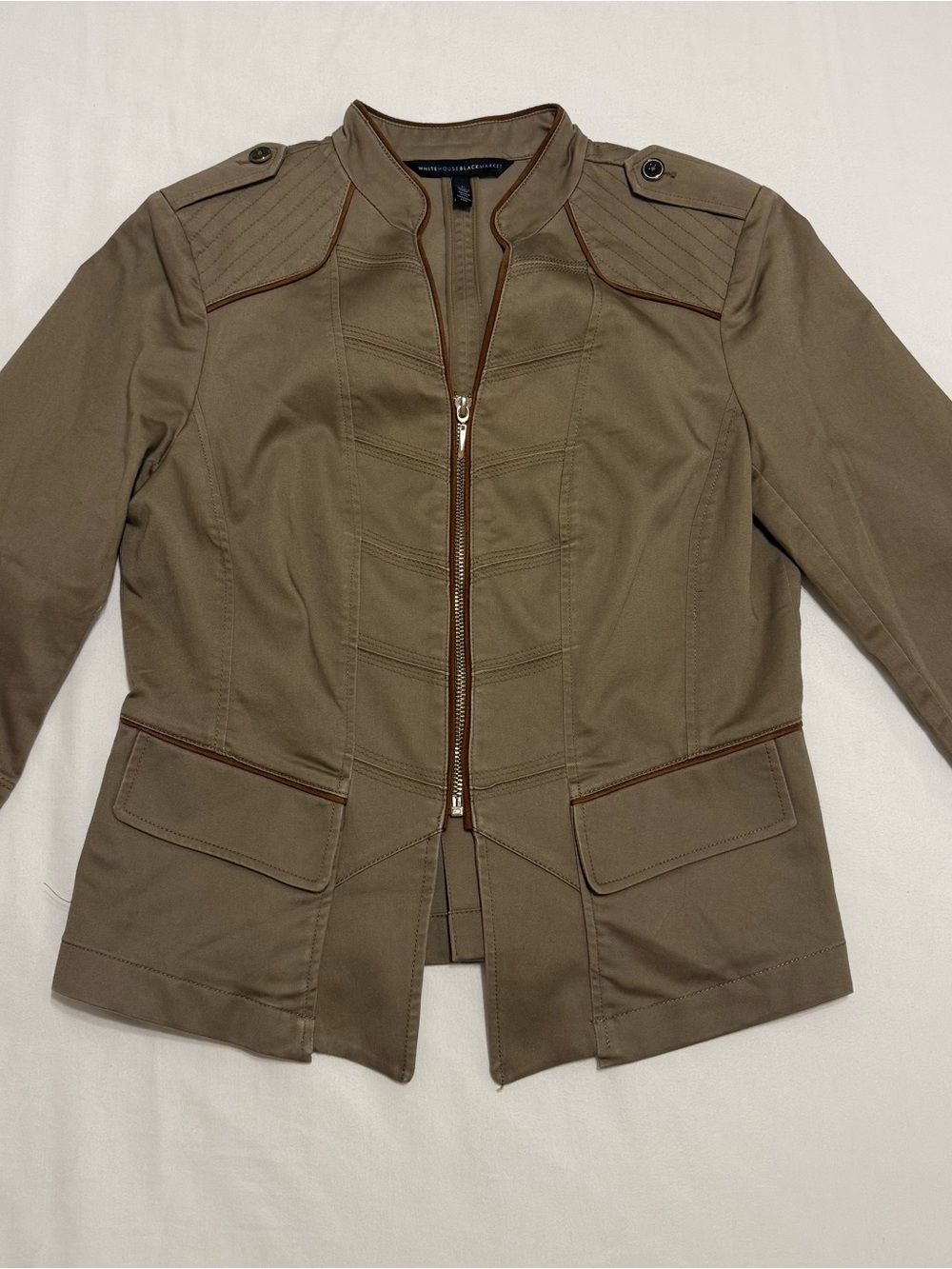 White House Black Market Olive Green Utility Zip Jacket
